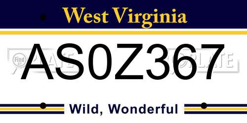 AS0Z367 West Virginia License Plate
