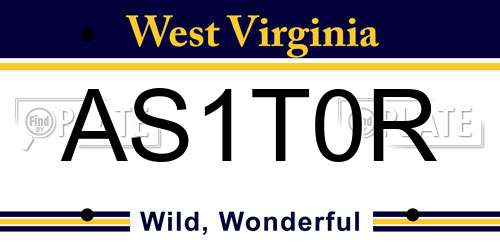 AS1T0R West Virginia License Plate