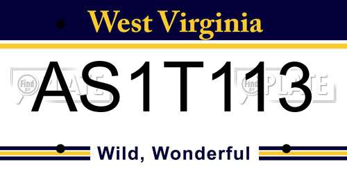 AS1T113 West Virginia License Plate
