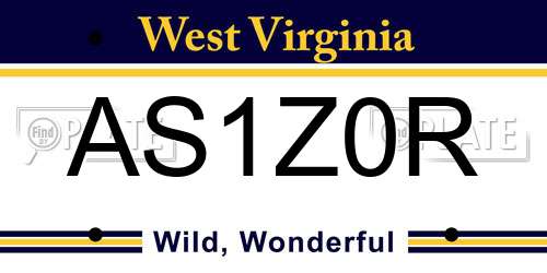 AS1Z0R West Virginia License Plate