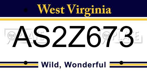 AS2Z673 West Virginia License Plate