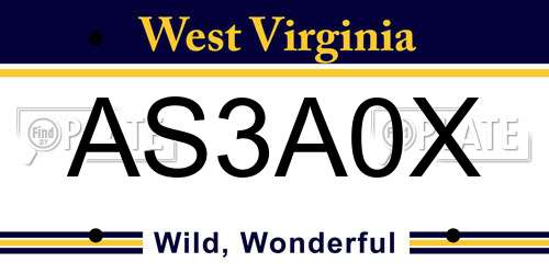 AS3A0X West Virginia License Plate