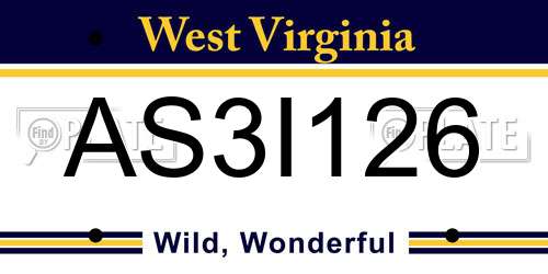 AS3I126 West Virginia License Plate