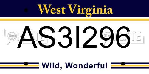 AS3I296 West Virginia License Plate