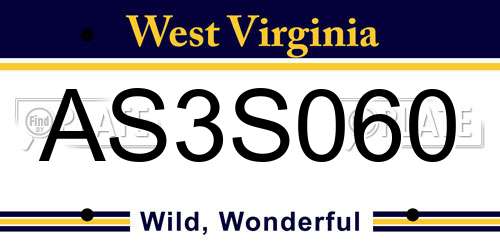 AS3S060 West Virginia License Plate