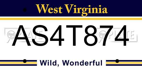 AS4T874 West Virginia License Plate