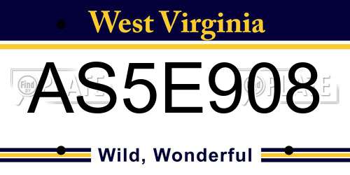 AS5E908 West Virginia License Plate