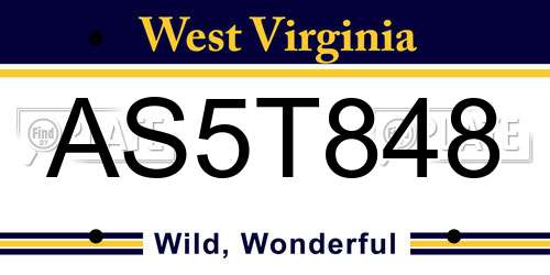 AS5T848 West Virginia License Plate