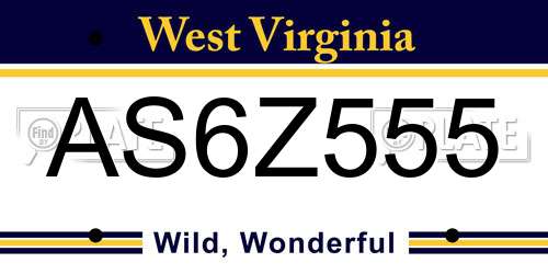 AS6Z555 West Virginia License Plate
