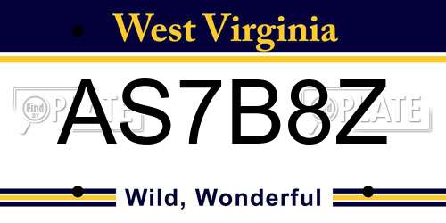 AS7B8Z West Virginia License Plate