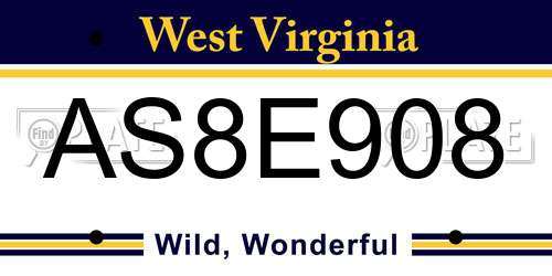 AS8E908 West Virginia License Plate