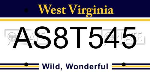 AS8T545 West Virginia License Plate