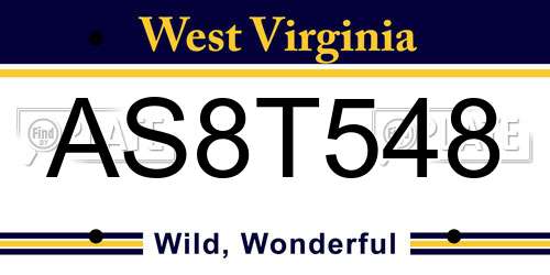 AS8T548 West Virginia License Plate