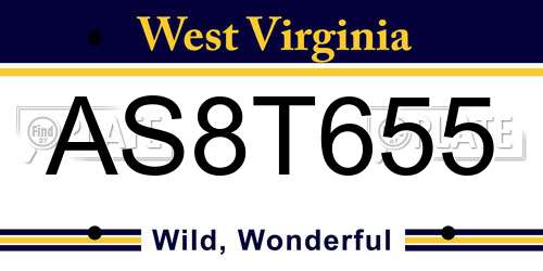 AS8T655 West Virginia License Plate