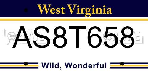 AS8T658 West Virginia License Plate