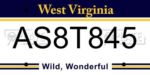 AS8T845 West Virginia License Plate