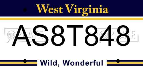 AS8T848 West Virginia License Plate