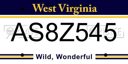 AS8Z545 West Virginia License Plate