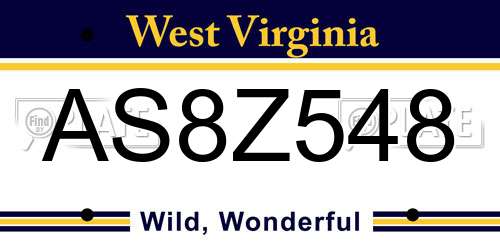 AS8Z548 West Virginia License Plate