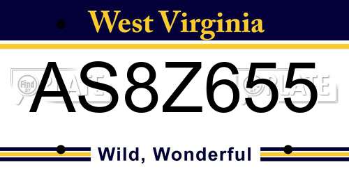 AS8Z655 West Virginia License Plate