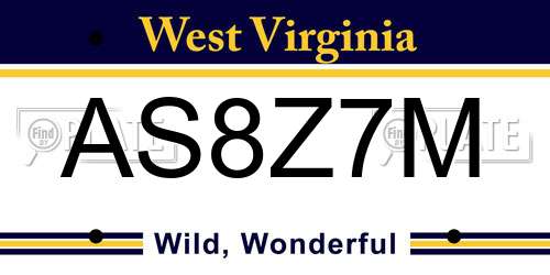 AS8Z7M West Virginia License Plate