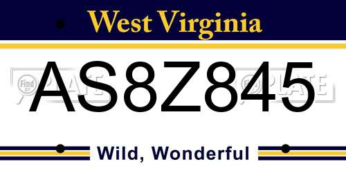 AS8Z845 West Virginia License Plate