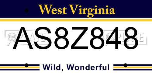 AS8Z848 West Virginia License Plate