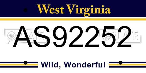 AS92252 West Virginia License Plate