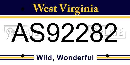 AS92282 West Virginia License Plate