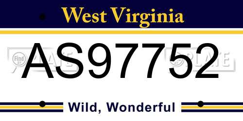 AS97752 West Virginia License Plate
