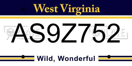 AS9Z752 West Virginia License Plate