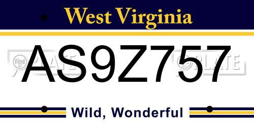 AS9Z757 West Virginia License Plate