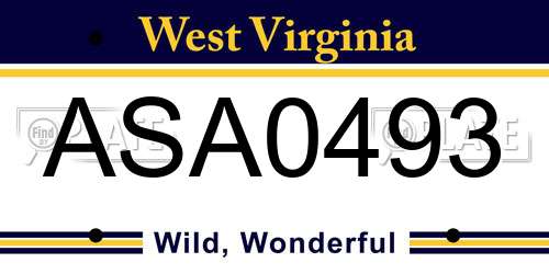 ASA0493 West Virginia License Plate
