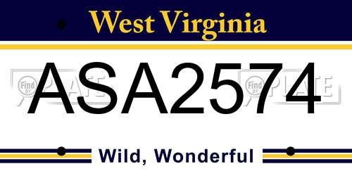 ASA2574 West Virginia License Plate
