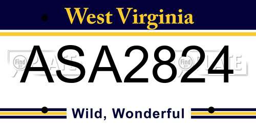 ASA2824 West Virginia License Plate