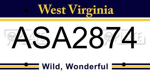 ASA2874 West Virginia License Plate