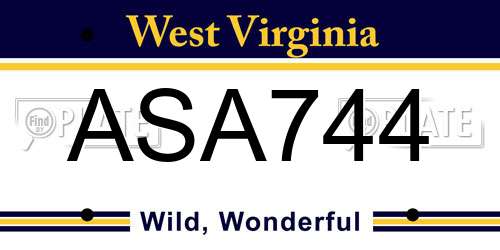 ASA744 West Virginia License Plate