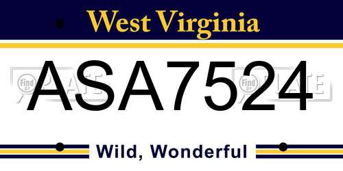 ASA7524 West Virginia License Plate