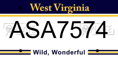 ASA7574 West Virginia License Plate