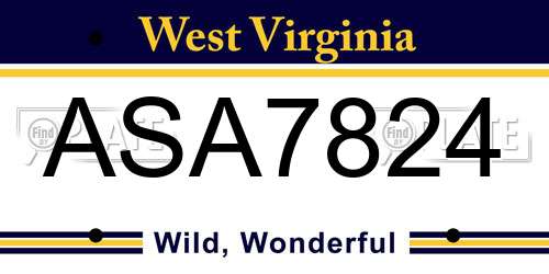 ASA7824 West Virginia License Plate