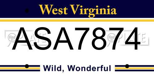 ASA7874 West Virginia License Plate