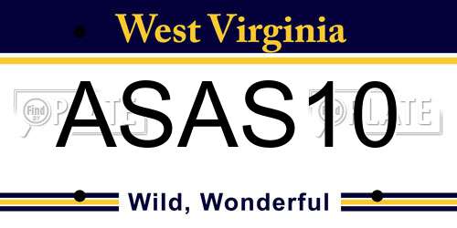 ASAS10 West Virginia License Plate