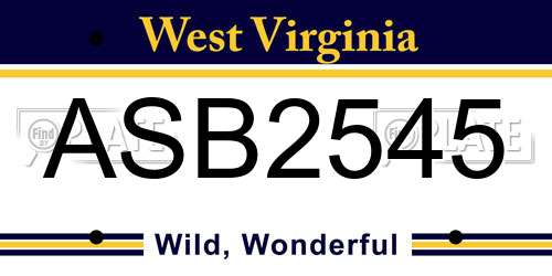 ASB2545 West Virginia License Plate
