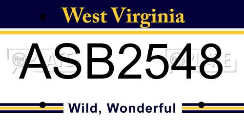 ASB2548 West Virginia License Plate