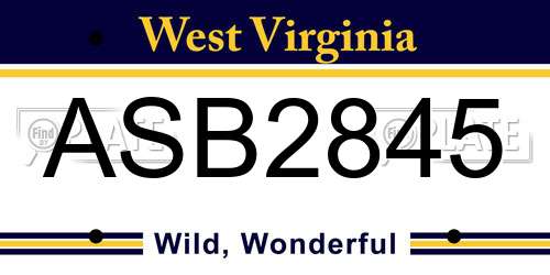 ASB2845 West Virginia License Plate