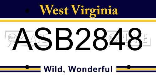 ASB2848 West Virginia License Plate