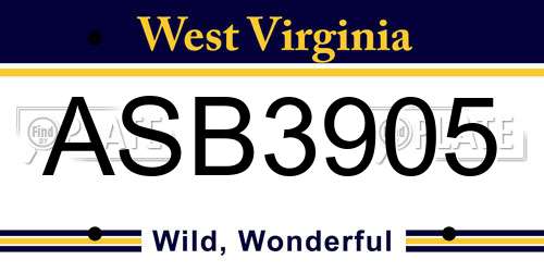 ASB3905 West Virginia License Plate