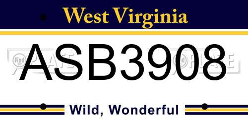 ASB3908 West Virginia License Plate