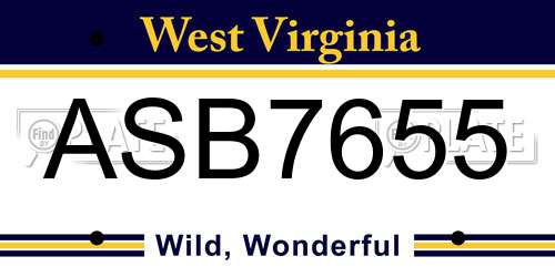 ASB7655 West Virginia License Plate