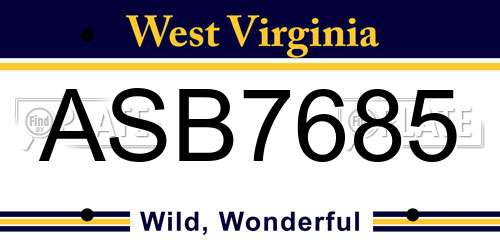 ASB7685 West Virginia License Plate